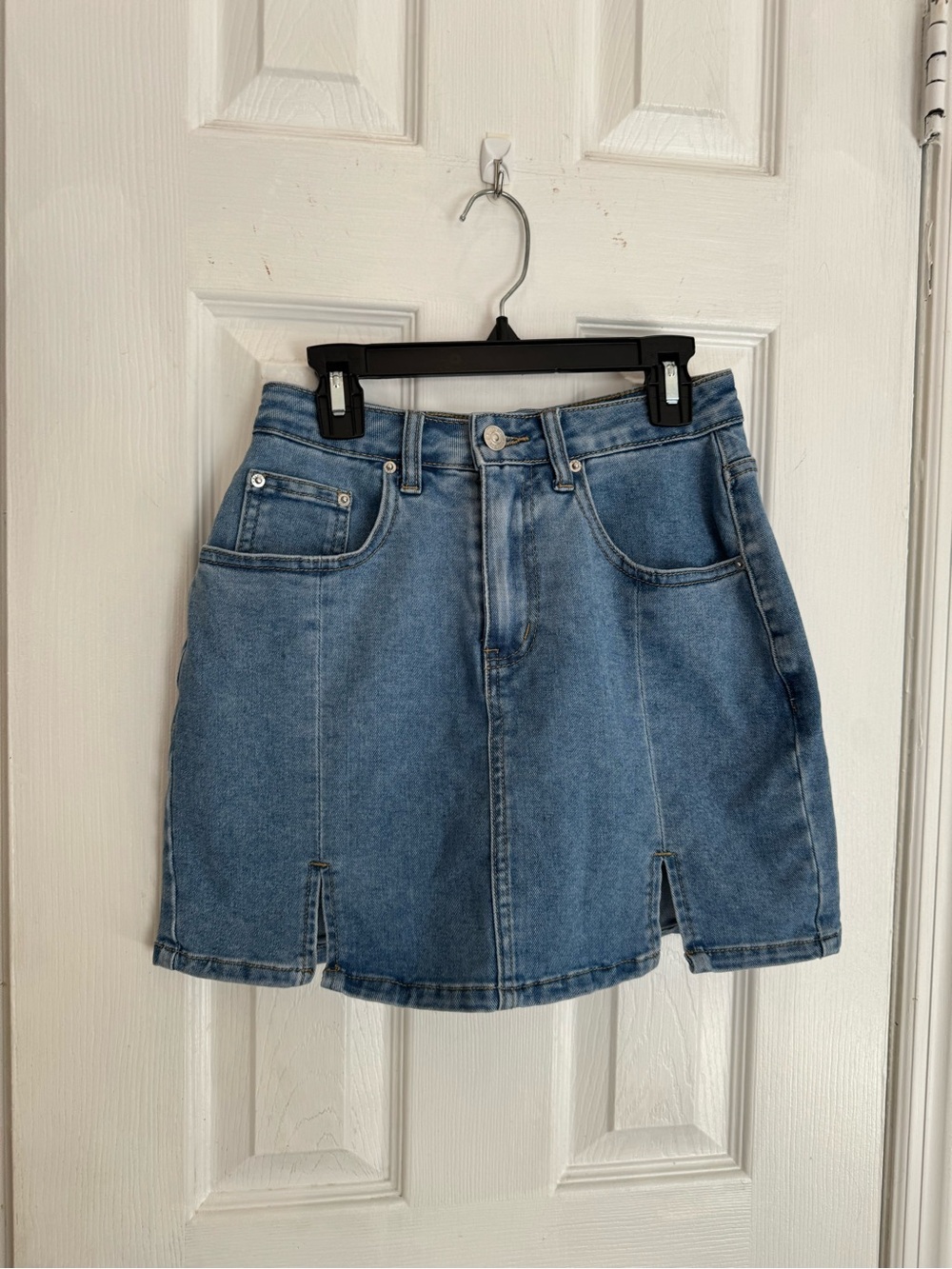 Classic Blue Denim Mini Skirt with Front Slits